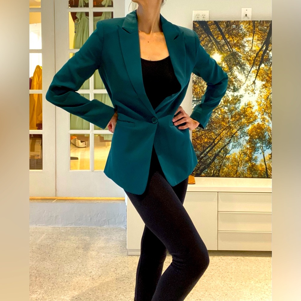Endless Rose Teal Single Breasted One Button Tailored Blazer w/Notched Lapel